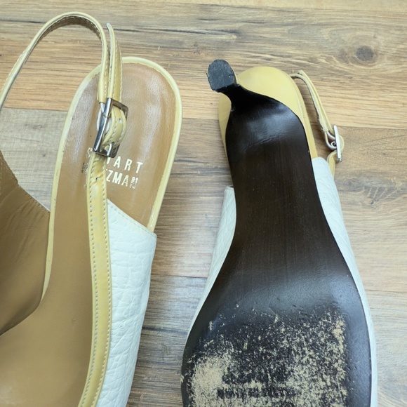 Stuart Weitzman AUTH size 6.5M Chic White and Tan Slingback Heels - Picture 6 of 8